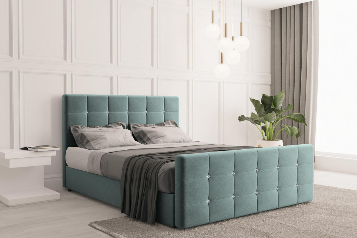 BOXBETT Mit Bettkasten Und Matratze Topper ROMA 160x200 cm Mintz H3-Bonell - Dunkelblau/Mintgrün, Holz/Holzwerkstoff (160/200cm) - Kaiser Möbel