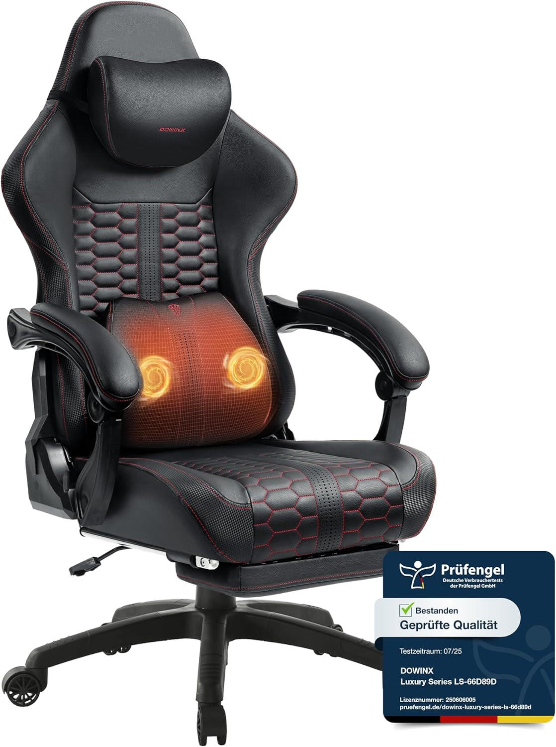 GAMING-STUHL & hoher Rückenlehne, Massagefunktion PU-Leder - Schwarz, Leder (61/117/61cm)