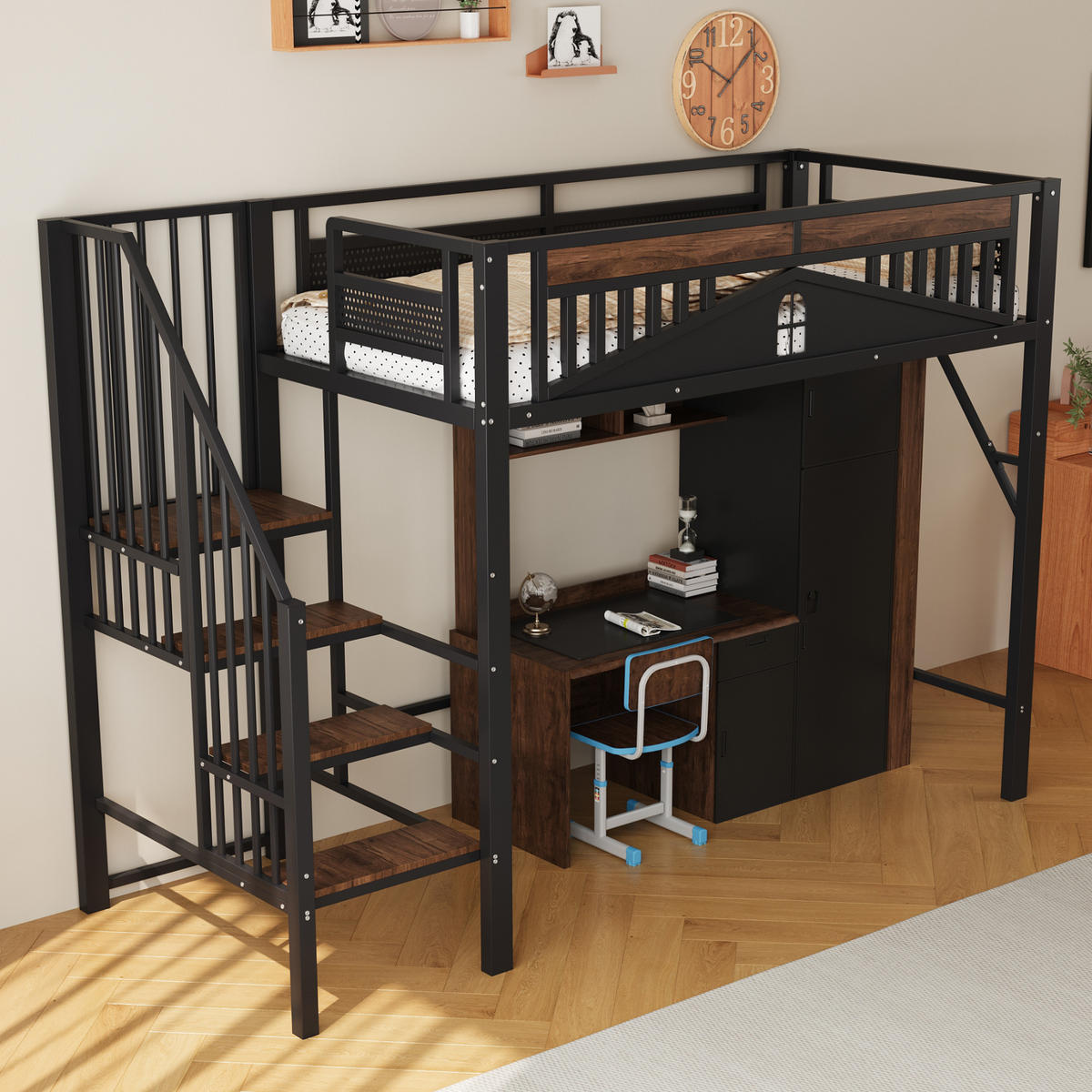 HOCHBETT 90/200 cm DE-01435, in Schwarz, mit Sicherheitsumrandung und Leiter - Schwarz, Metall (90/200cm) - ComfortXL