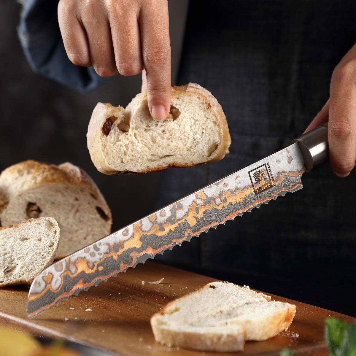 BROTMESSER 20 cm WELLENSCHLIFF - Ahornfarben, Holz/Metall (34cm) - Zayiko