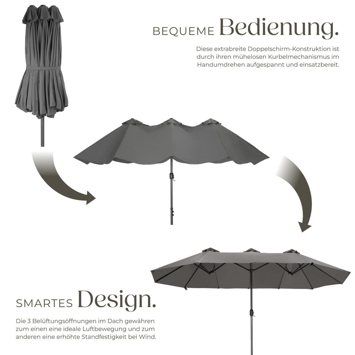 SONNENSCHIRM Silia,UV-Schutz 50+, inklusive Windsicherung und Schutzhülle,grau - Grau, Metall (270/460cm) - tectake