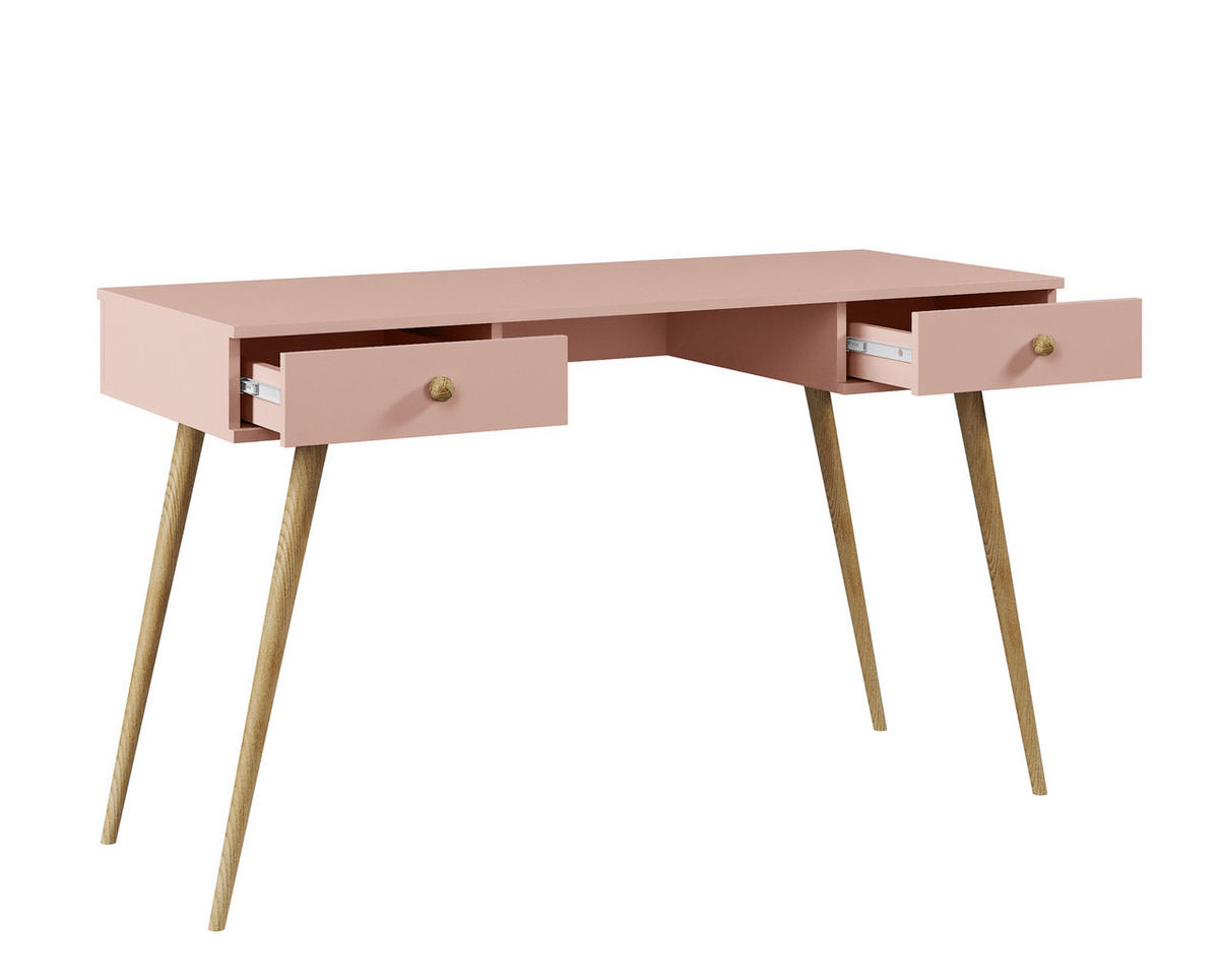 SCHREIBTISCH Rosa Skandinavischer Stil Mit Schubladen - Rosa, Holzwerkstoff (135/135/79cm) - Sepro Meble
