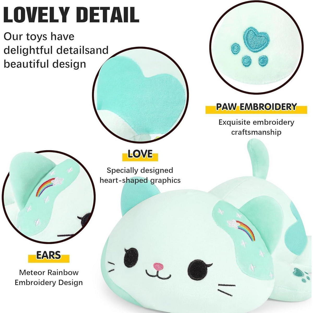 PLÜSCHTIER Katze, Kawaii Kätzchen Plüsch Kissen in türkis - Türkis, Textil (28/50cm)