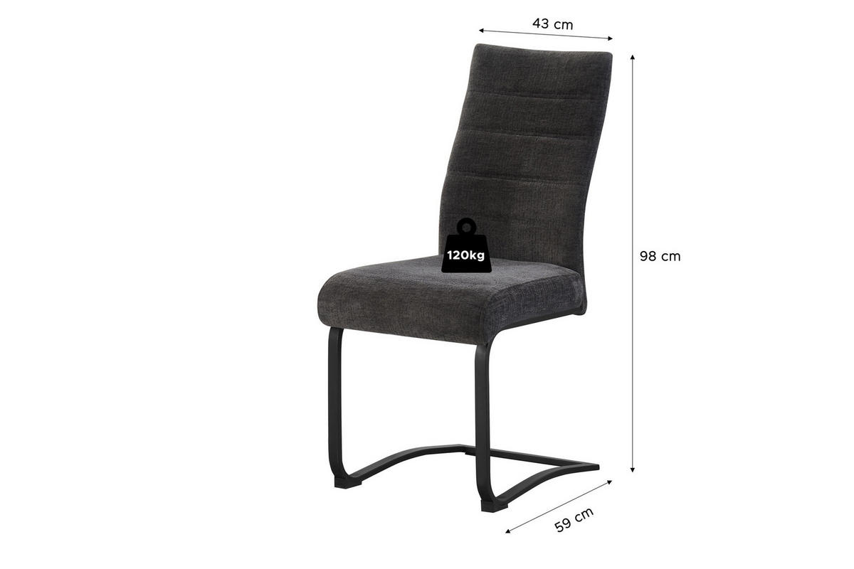 SCHWINGER-STUHL 2er Set Stockholm Stühle in Anthrazit - gemütliches Design - B/H/T: 43x98x59 cm - Anthrazit, Textil (59/98/43cm)