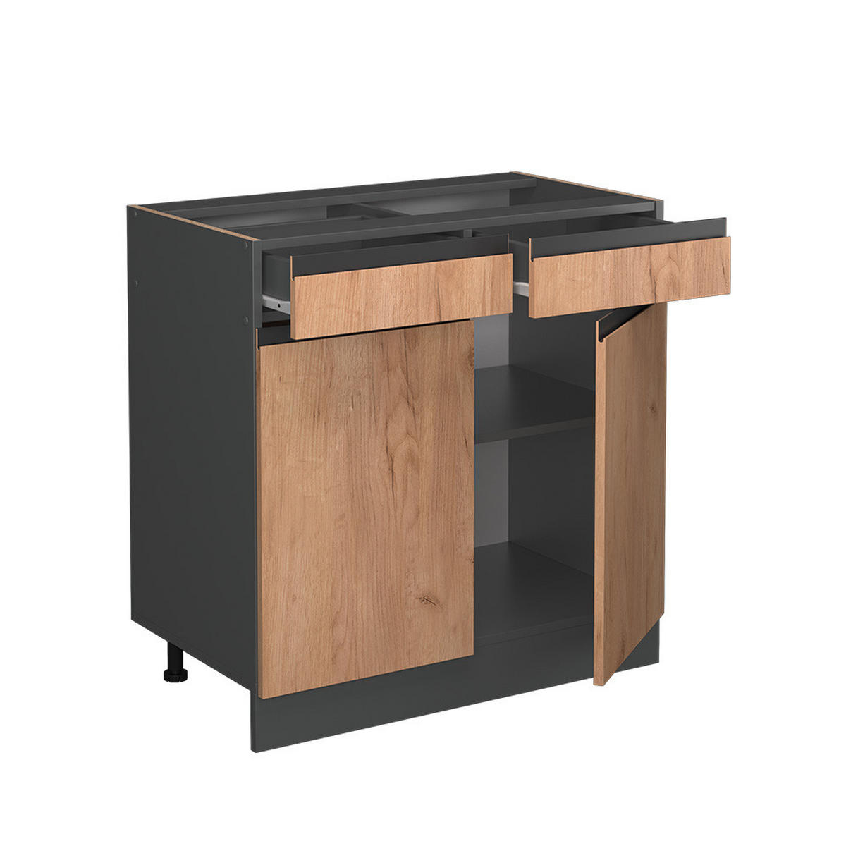 KÜCHENUNTERSCHRANK R-Line Goldkraft Eiche 80 cm J-Shape, ohne AP - Honigeiche/Anthrazit, Holzwerkstoff (80/81.6/46cm) - Vicco