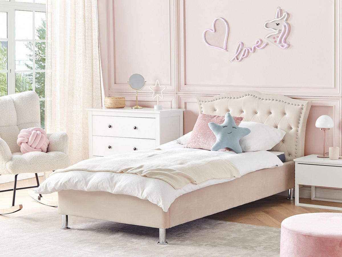BETT 90/200cm Beige Metz - Beige, Textil (90/200cm) - Beliani