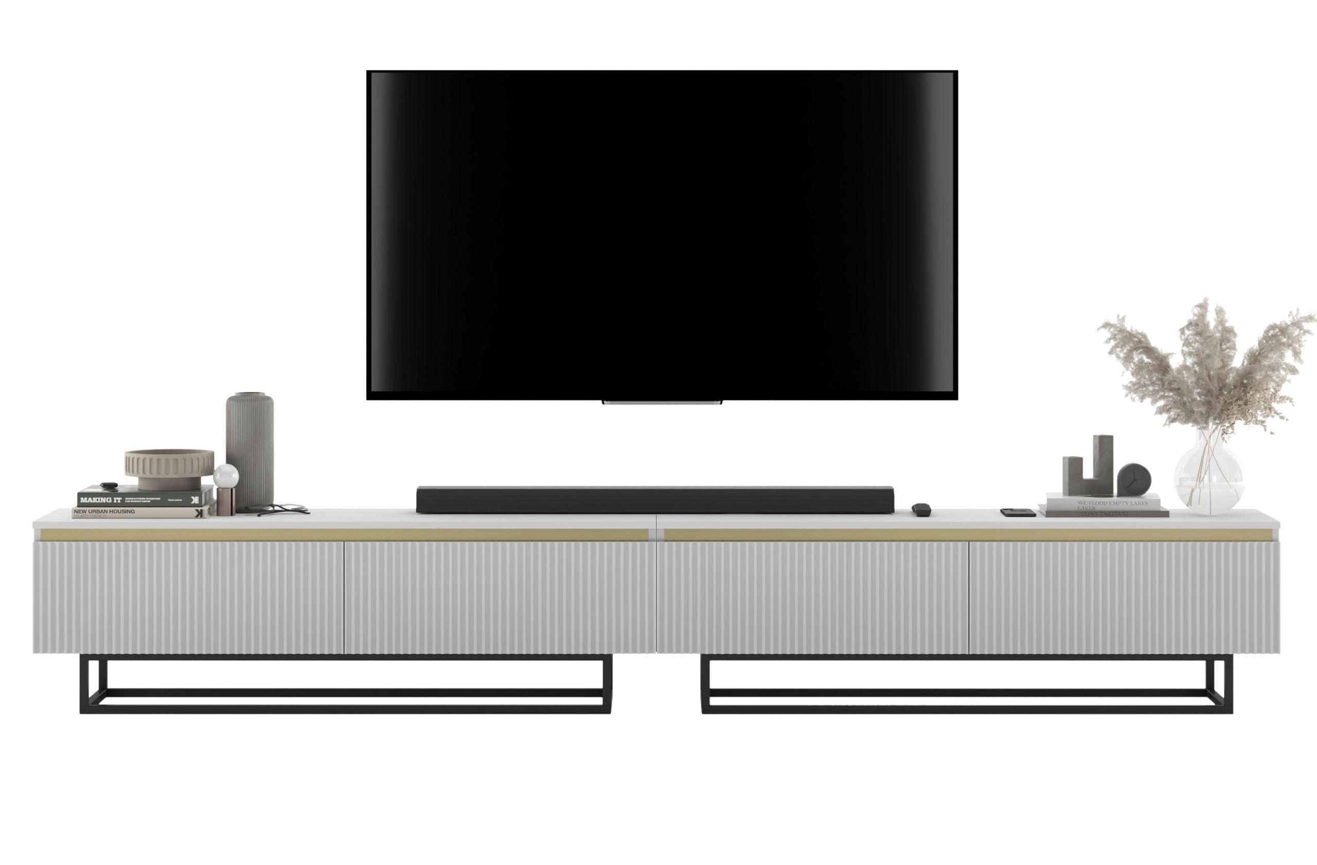 TV-LOWBOARD 2-er Set Selene Weiß Matt mit Metallrahmen 140 cm - Schwarz/Weiß, Holzwerkstoff/Metall (280/44/35cm) - Meble Lindner