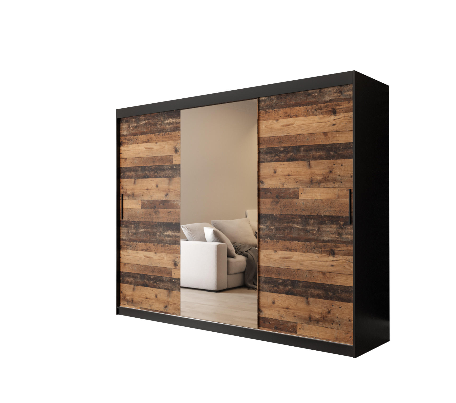 Möbel Kryspol Schwebetürenschrank Schwarz 250x200x62 cm