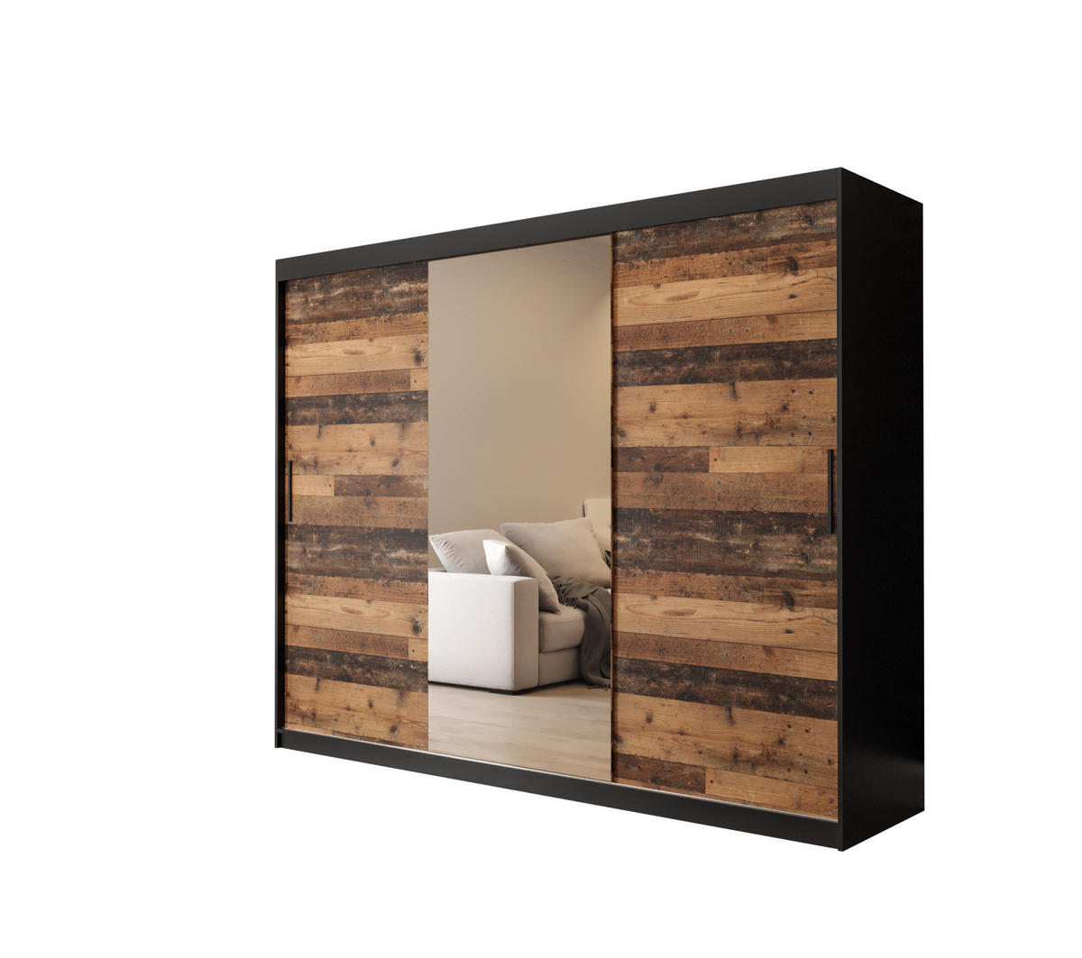 SCHWEBETÜRENSCHRANK 200/250/62 3-türig - Eichefarben/Schwarz, Holz/Kunststoff (250/200/62cm) - MÖBEL KRYSPOL
