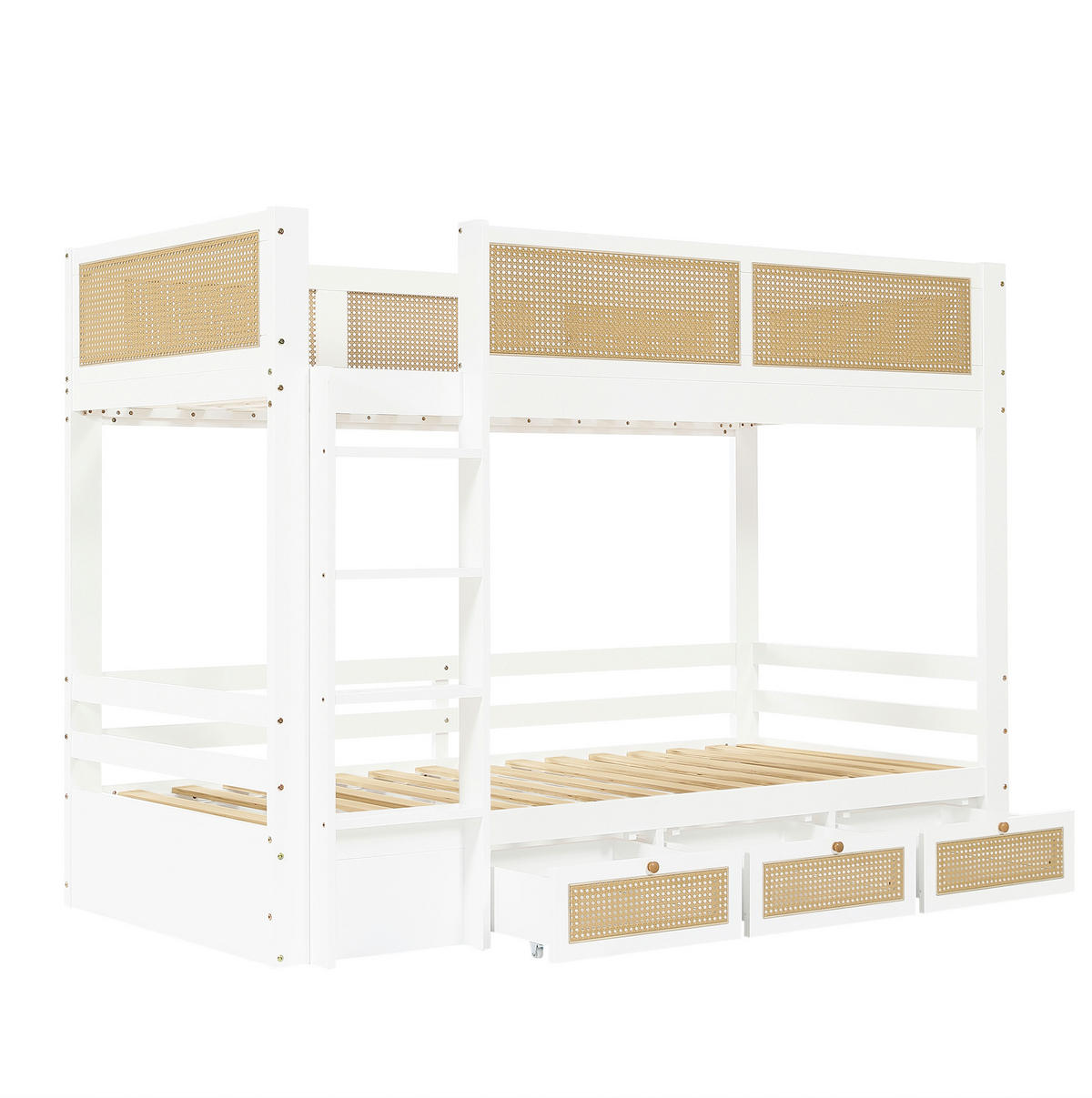 ETAGENBETT 90/200 cm aus Kiefer und MDF mit 3 Schubladen Weiß/Natur - Weiß, Holz (90/200cm) - Modenvie
