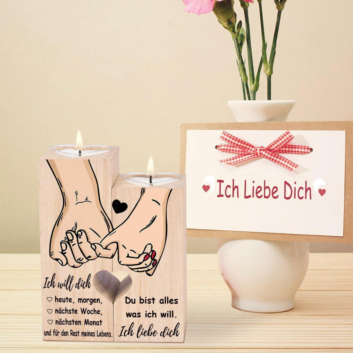 KERZENSTÄNDER Holz mit Spruch - Braun, Holz (4.5/12/10cm)