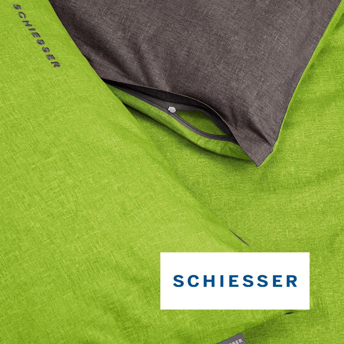 BETTWÄSCHESET Doubleface Renforcé 2-teilig 135x200 cm Grün-Dunkelgrau - Dunkelgrau/Grün, Textil (135/200cm) - SCHIESSER