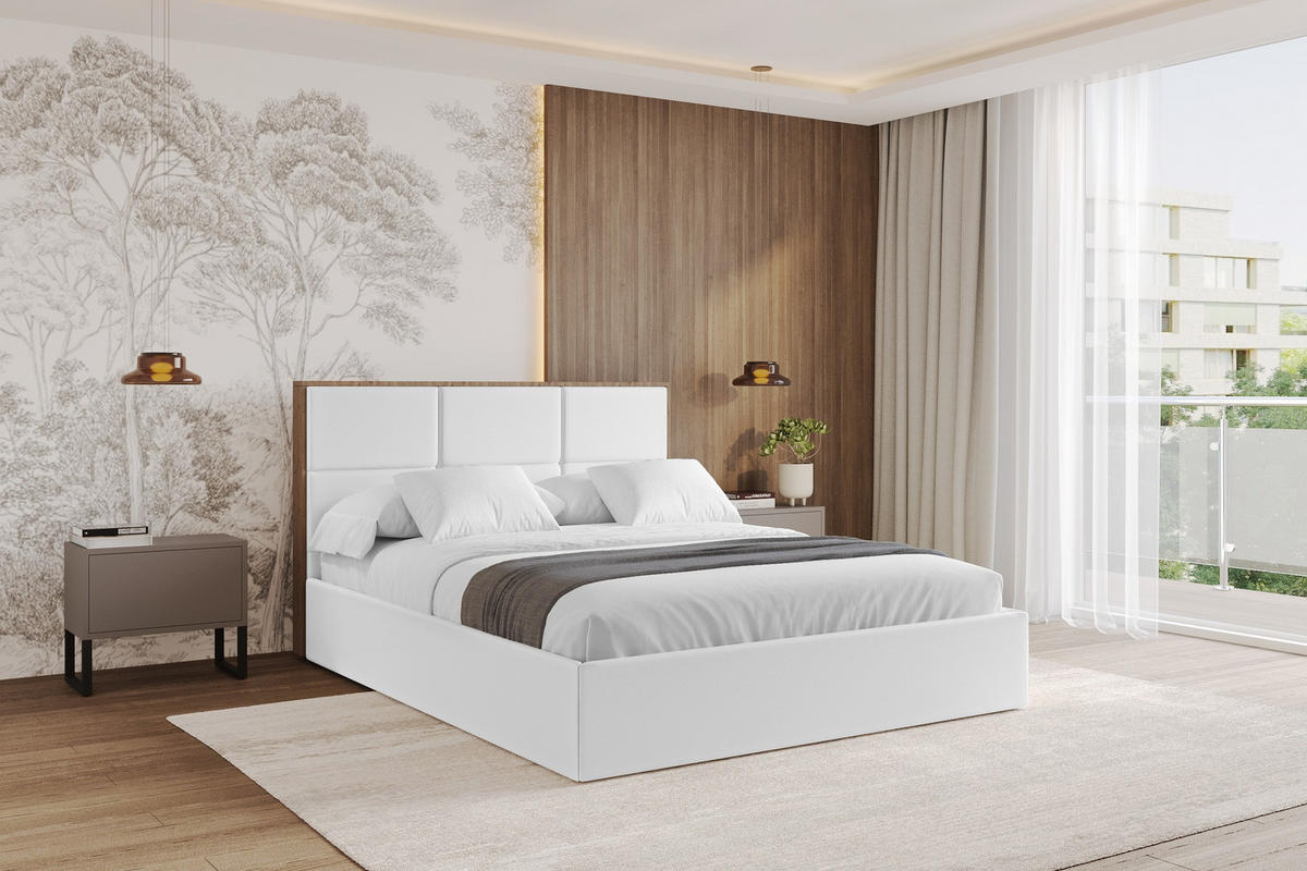 POLSTERBETT mit Bettkasten und Lattenrost, Bett mit Matratze H3/H4 - LILA 140x200 Weiß - Weiß Hochglanz, Holzwerkstoff/Textil (140/200cm) - ALTDECOR