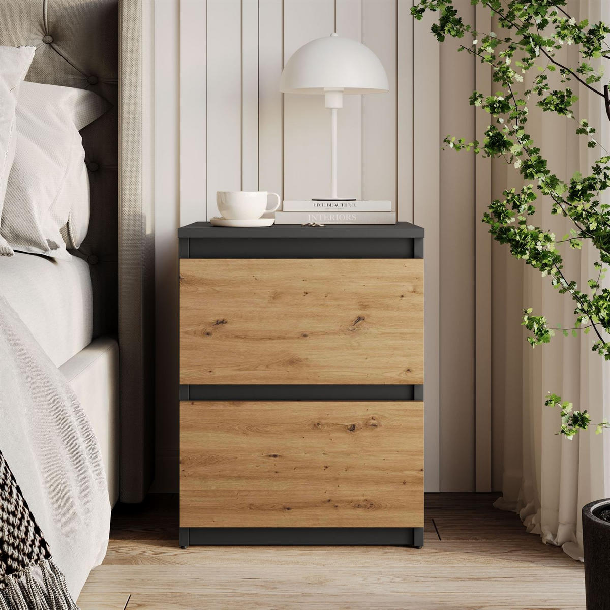 NACHTTISCH HANA W2 Artisan Eiche / Anthrazit - Eiche Artisan, Holzwerkstoff (40/52/40cm) - Lookway