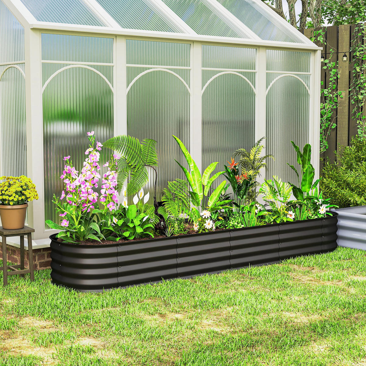 HOCHBEET DE-12150 modular 240/62/30 cm mit Gummikante Anthrazit - Schwarz, Metall (240/30/62cm) - ComfortXL