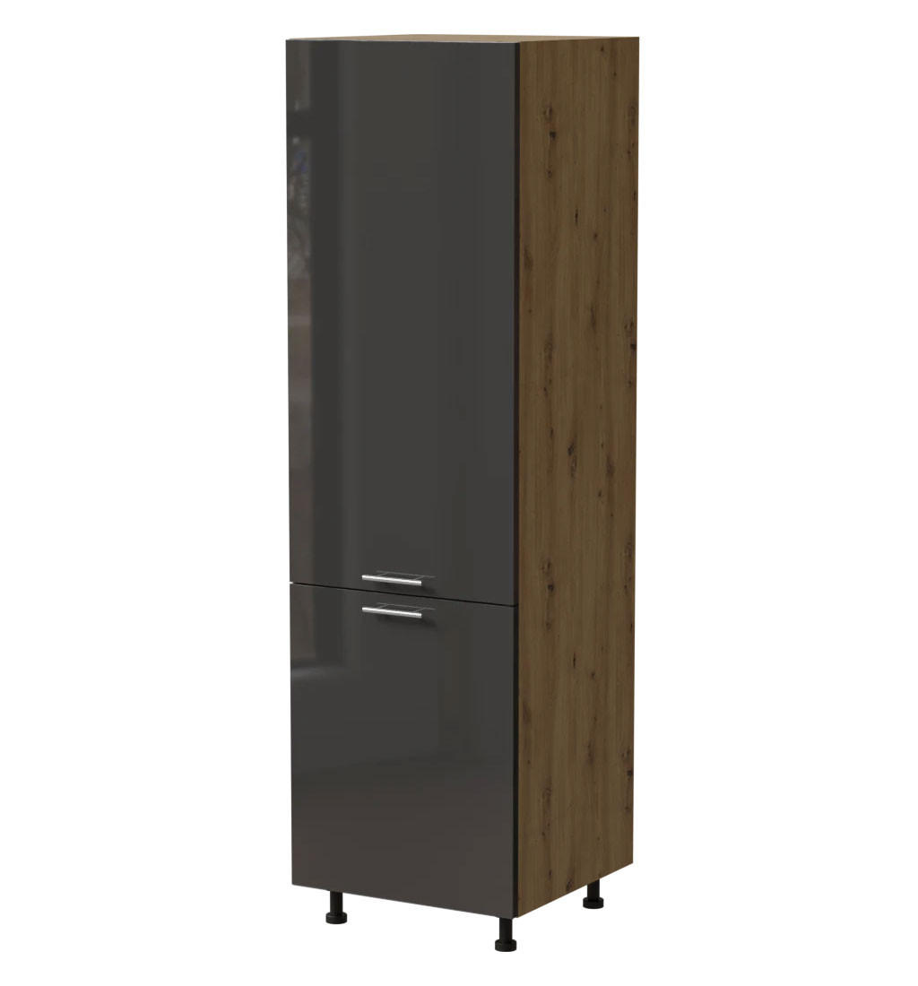 KÜHLSCHRANKUMBAUSCHRANK Essen D14/DL/60/207 Graphit Hochglanz / Eiche Artisan Matt 60 / 59 / 207cm - Graphitfarben/Eiche Artisan, Holz/Holzwerkstoff (60/207/59cm) - Feldmann-Wohnen