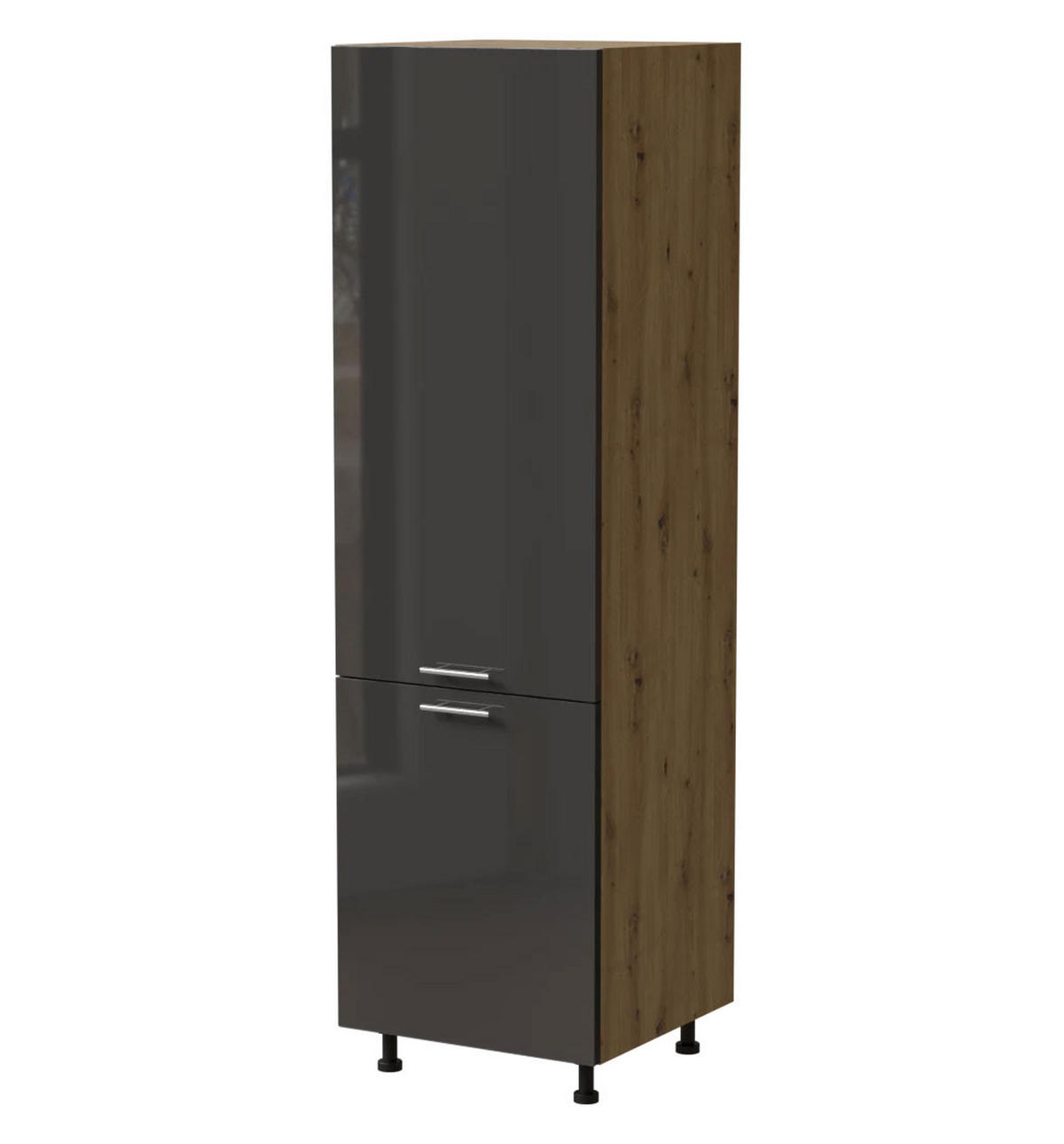 KÜHLSCHRANKUMBAUSCHRANK Essen D14/DL/60/207 Graphit Hochglanz / Eiche Artisan Matt 60 / 59 / 207cm - Graphitfarben/Eiche Artisan, Holz/Holzwerkstoff (60/207/59cm) - Feldmann-Wohnen