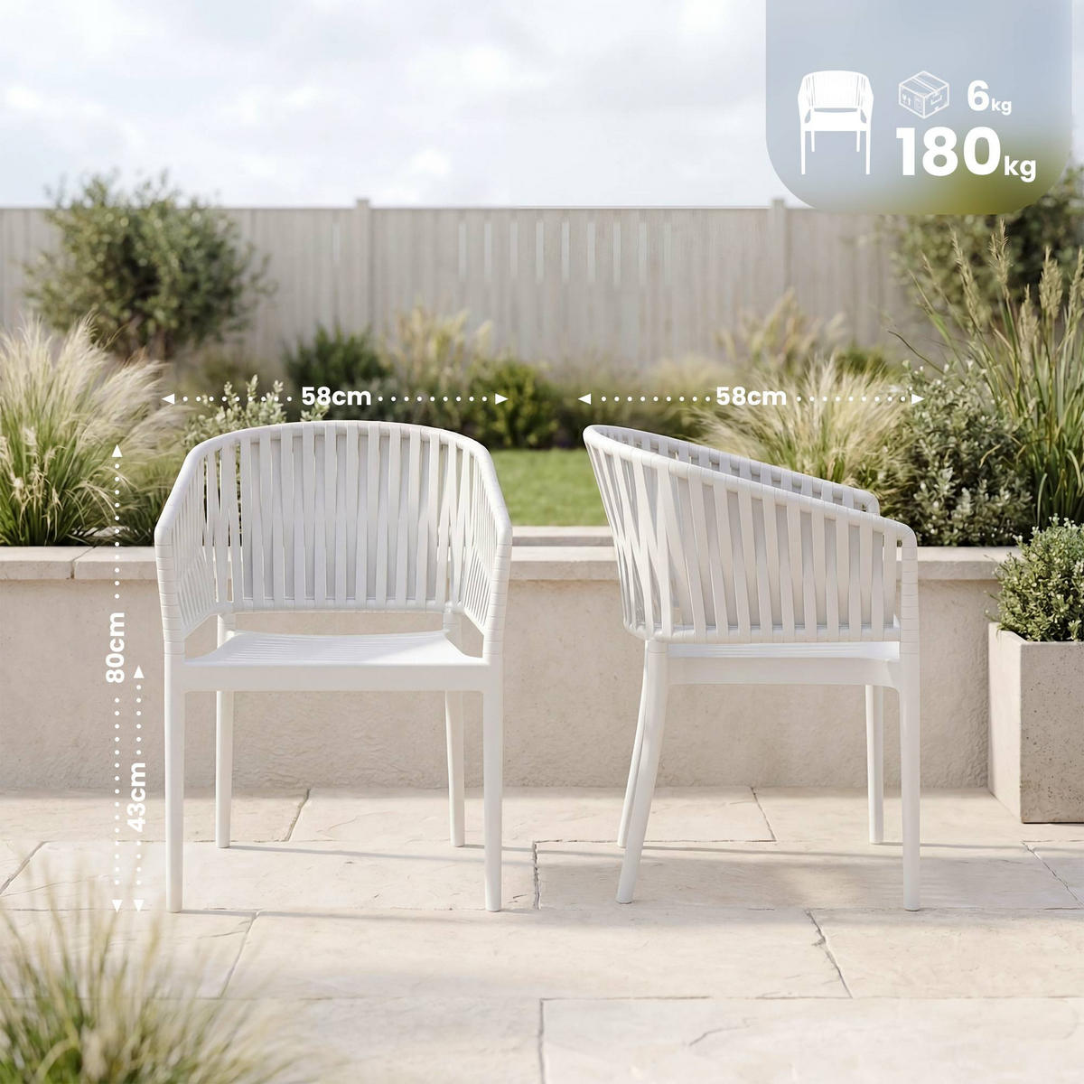 GARTENSTUHL 4er Set Kunststoff Weiß - Weiß, Kunststoff (58/80/58cm) - CLP