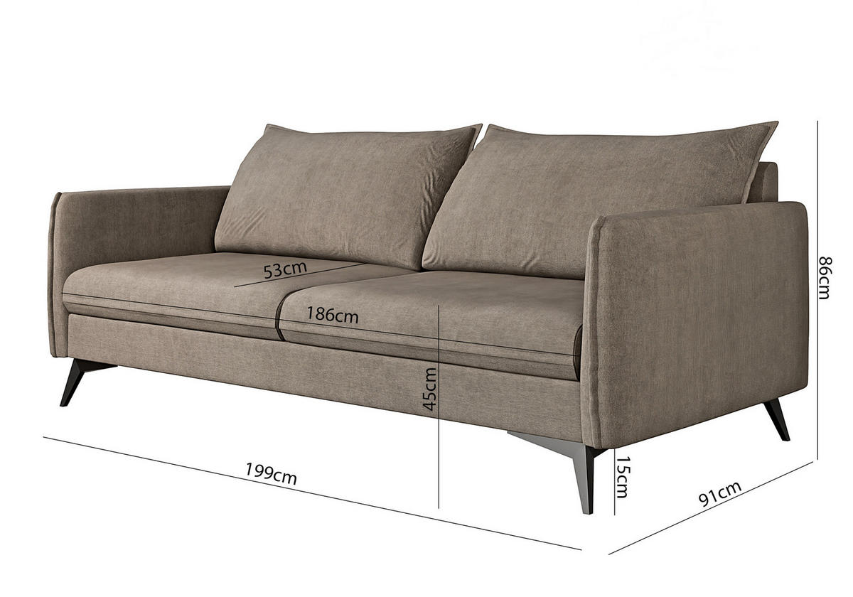 SITZGARNITUR 3+2+1 Pulse Dunkelbeige Luxusmikrofaser - Beige/Schwarz, Holz/Textil (199/86/91cm) - S-Style Möbel
