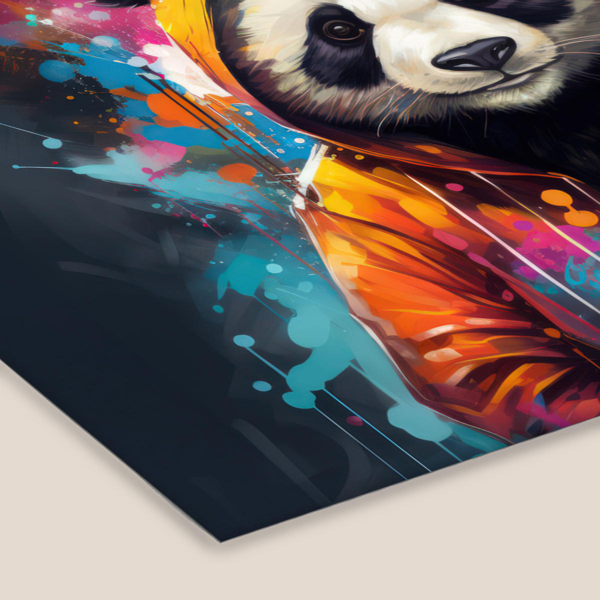 POSTER MIT RAHMENGERAHMTES BILD Panda - Jacke - Graffiti - Orange 60x40 cm - Orange, Papier (60/40cm) - MuchoWow