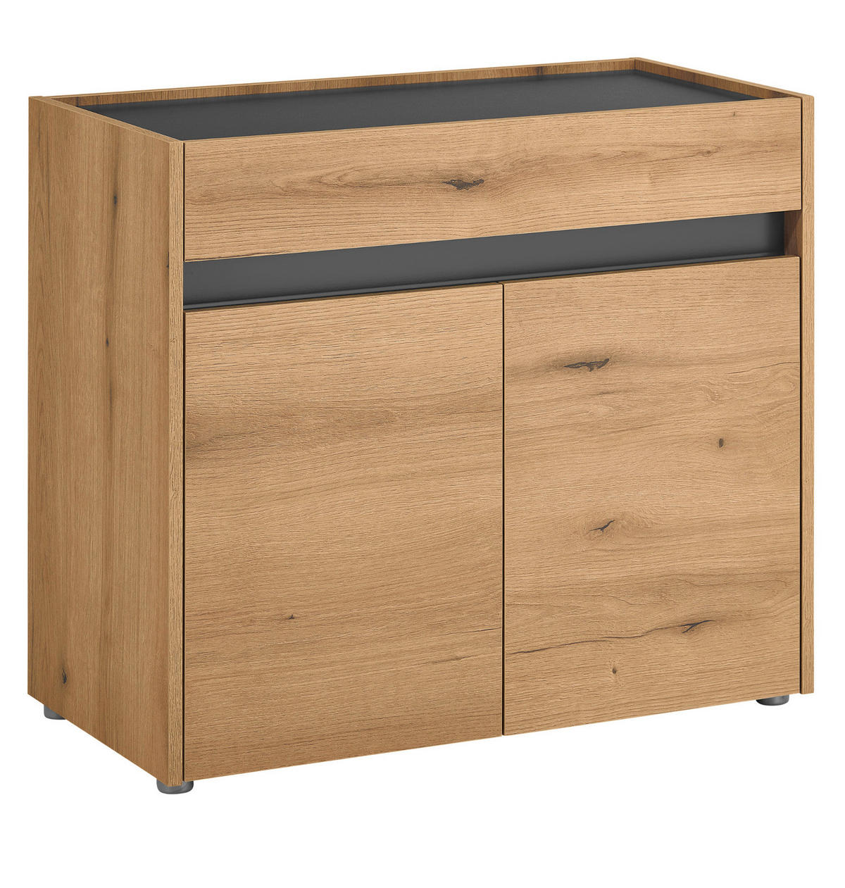SCHUHSCHRANK Evoke Eiche, grau 80 x 70 cm, Flurkommode mit viel Stauraum - Eichefarben/Schwarz, Holzwerkstoff/Kunststoff (80/70/40cm) - Furn.Design