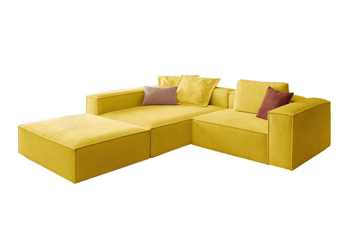 ECKSOFA CARMO Gelb Flachgewebe - Gelb/Schwarz, Kunststoff/Textil (306/191cm) - KAWOLA