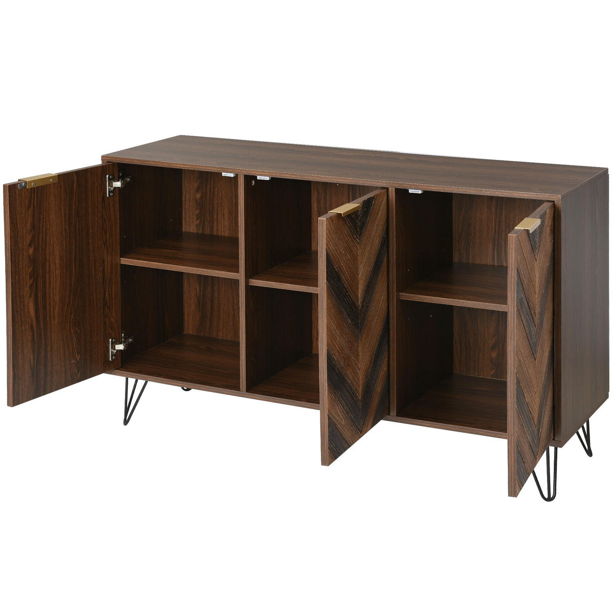 SIDEBOARD 120/38/76,5 cm mit 3 Türen in Naturfarbe und goldfarbenen Griffen - Naturfarben, Holzwerkstoff (120/76.5/38cm) - BEAOK