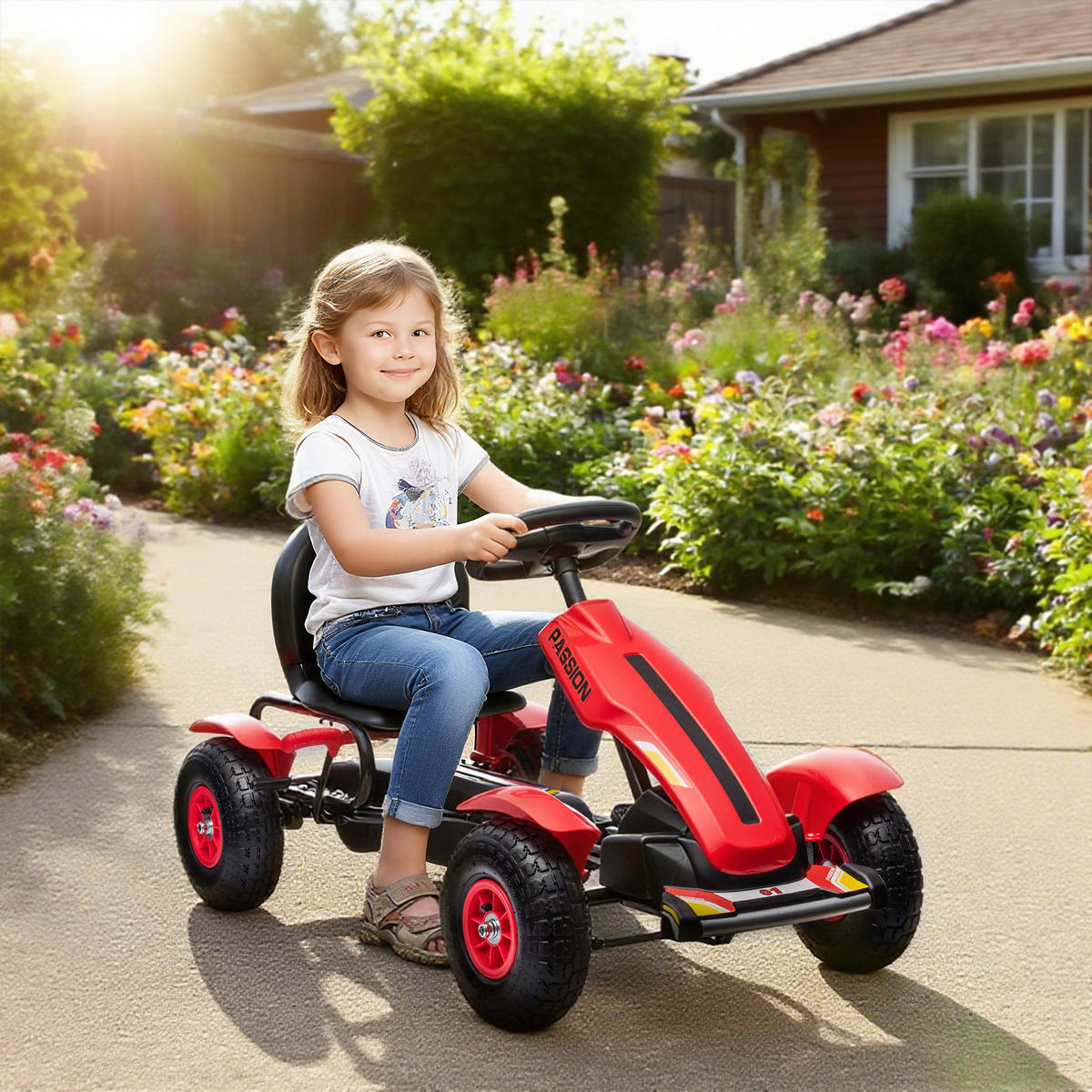KINDER-GOKART Kunststoff Metall Rot - Rot, Kunststoff (117/58/61cm) - HOMCOM