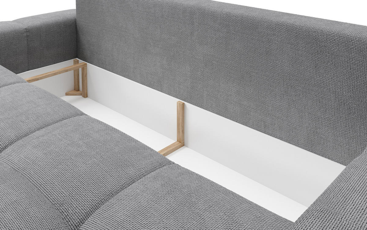 BETTSOFA DUCA Grau Jersey- Stoff mit Schlaffunktion - Grau, Holz (259/90/99cm) - MASSENO