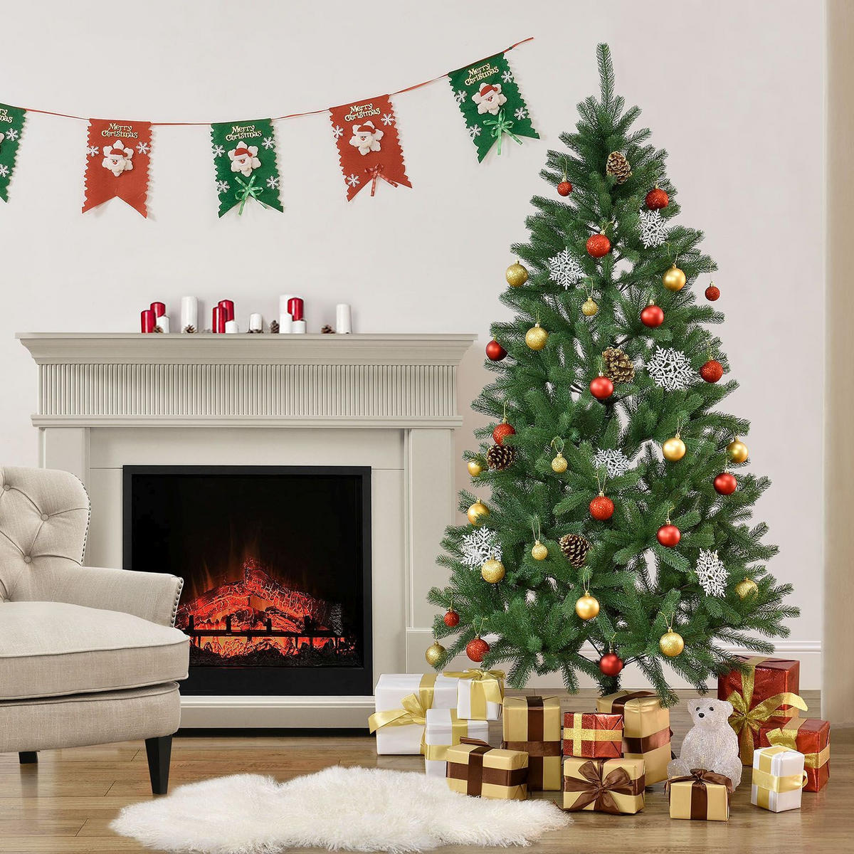 KÜNSTLICHER WEIHNACHTSBAUM Talvi 180 cm mit Metallständer - Grün, Kunststoff (180cm) - Juskys