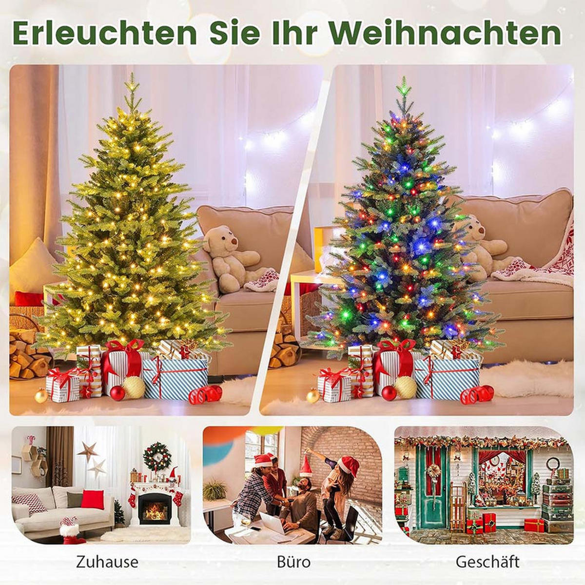 WEIHNACHTSBAUM mit 11 Lichtmodi 150cm Grün - Grün, Metall (150cm) - COSTWAY
