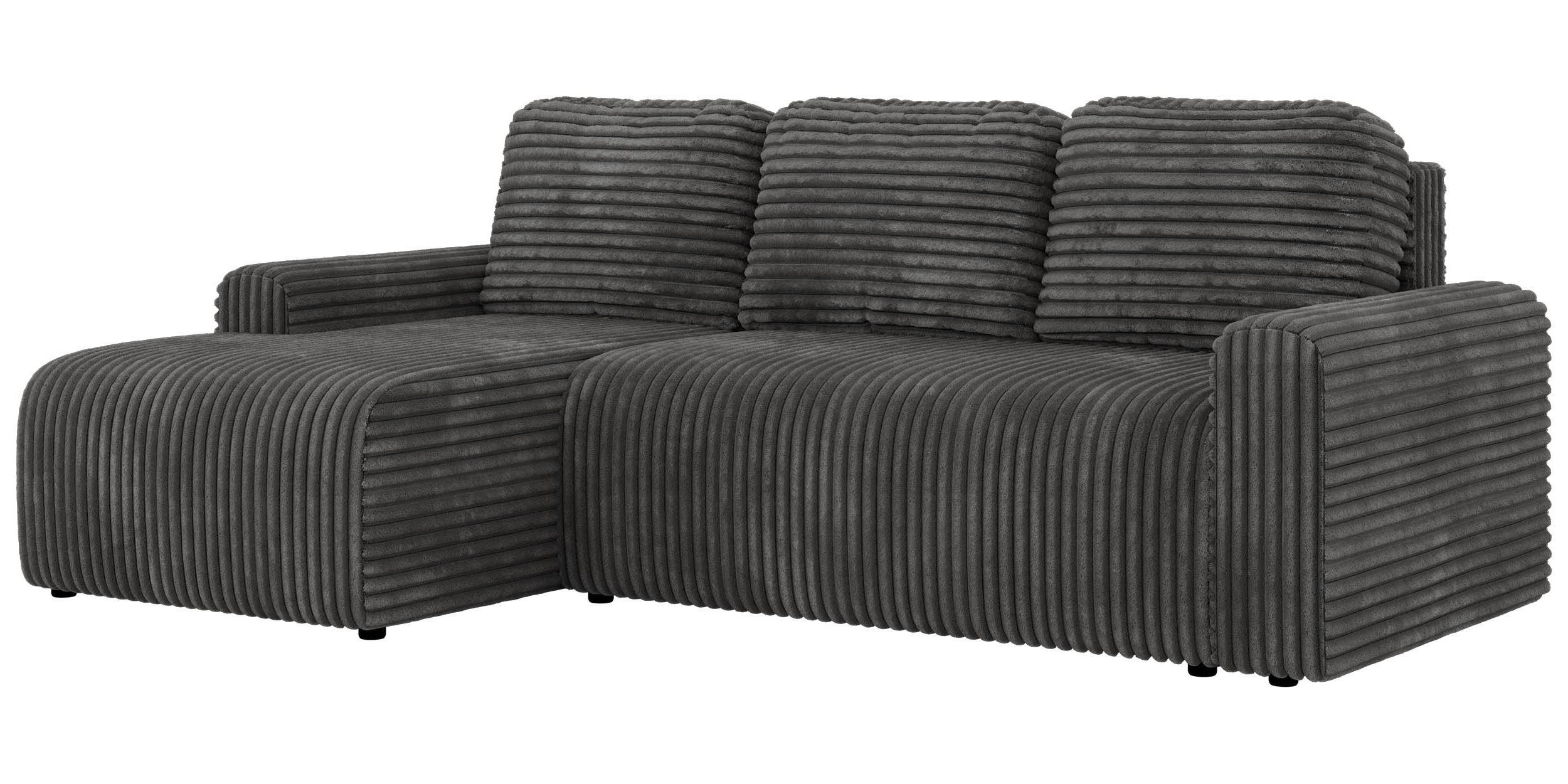 ECKSOFA NESSARO L Grau Cord - Links Seite - Schwarz/Grau, Kunststoff/Textil (244/151cm) - MKS
