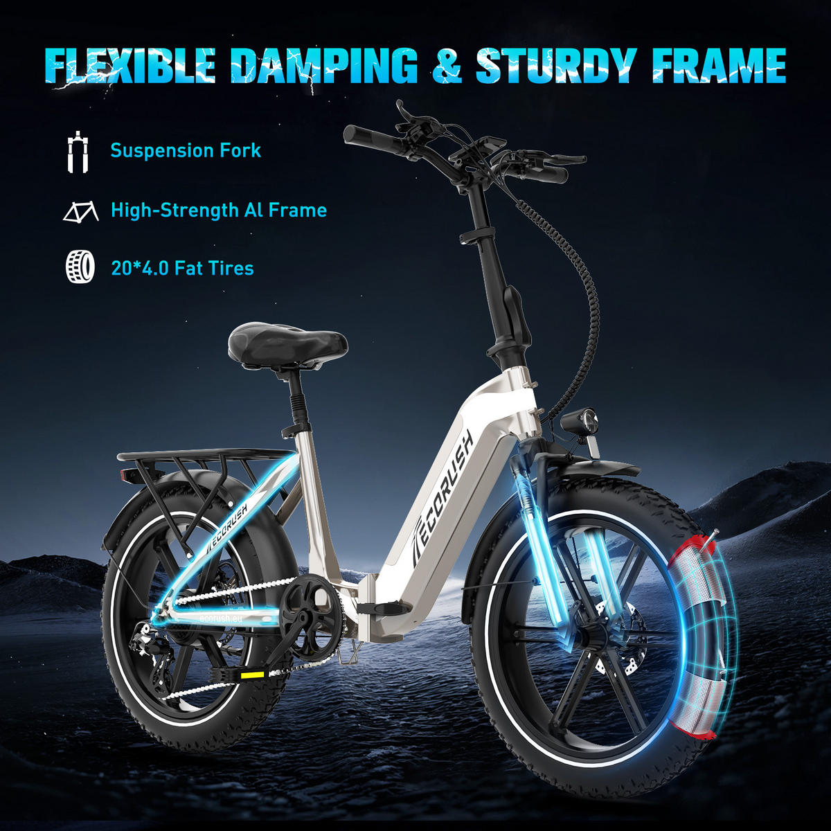 E-BIKE Klapprad R2 20×4.0", 499,2 Wh, 7-Gang, Aluminiumrahmen - Goldfarben, Metall (30cm) - ECORUSH
