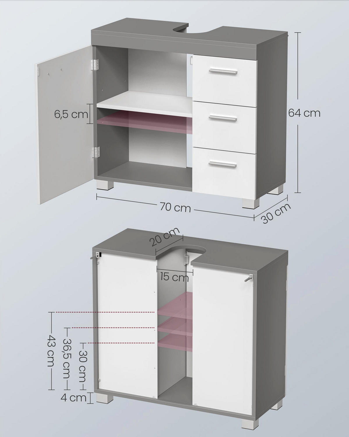 WASCHBECKENUNTERSCHRANK PRAIA - Weiß, Holzwerkstoff (70/64/30cm) - Hansiro