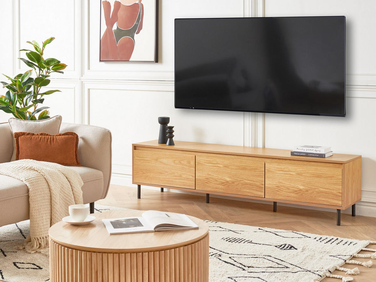 TV-MÖBEL Hellbraun, Schwarz Nikea 45/180/40 cm - Hellbraun, Holzwerkstoff (180/45/40cm) - Beliani