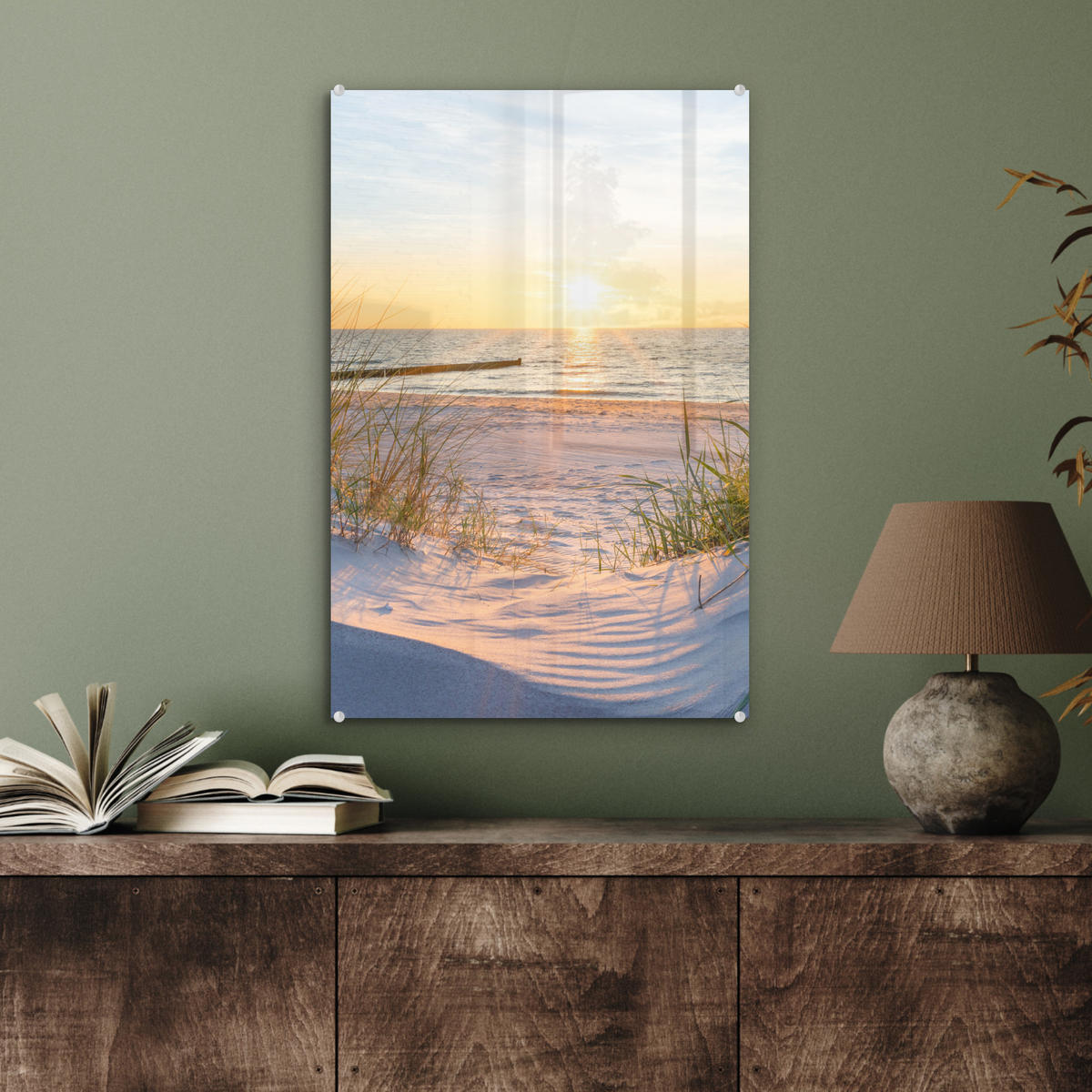 ACRYLGLASBILD Strand - Sonne - Düne - Gras - Sand - Horizont 40x60 cm - Hellblau, Glas (40/60cm) - MuchoWow