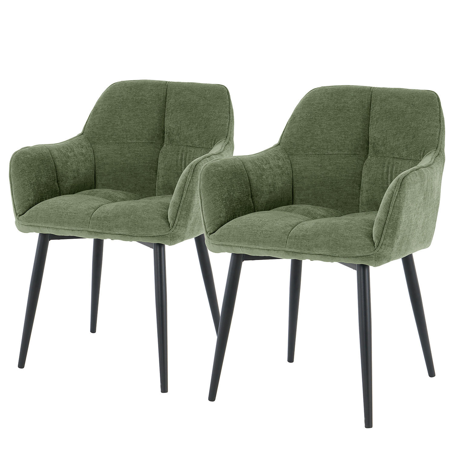 ARMLEHNENSTUHL - Bouclé / Eisen, 2er-Set - Grün, Metall (49/85/59cm) - home24
