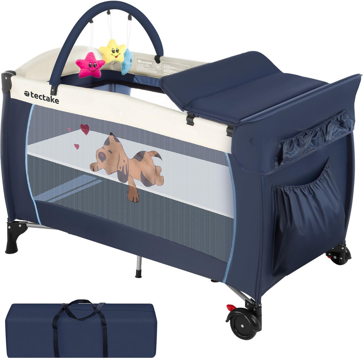 KINDER REISEBETT Hund,inklusive Tragetasche, 132 x 75 x 104 cm,blau - Blau, Kunststoff (75/104/132cm) - tectake