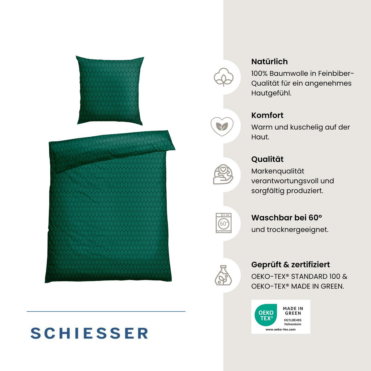 BETTWÄSCHESET Drops - Feinbiber - 2-teilig - 135x200 cm - Smaragd - Smaragdgrün, Textil (135/200cm) - SCHIESSER