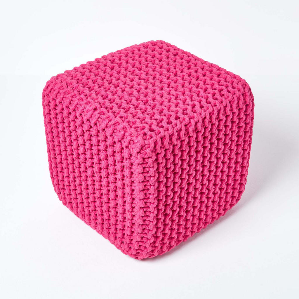 Thumbnail - Homescapes Strick-Pouf, Pink, Textil, Uni, Quadratisch, 35x35x35 cm, Wohnzimmer, Hocker, Sitzwürfel
