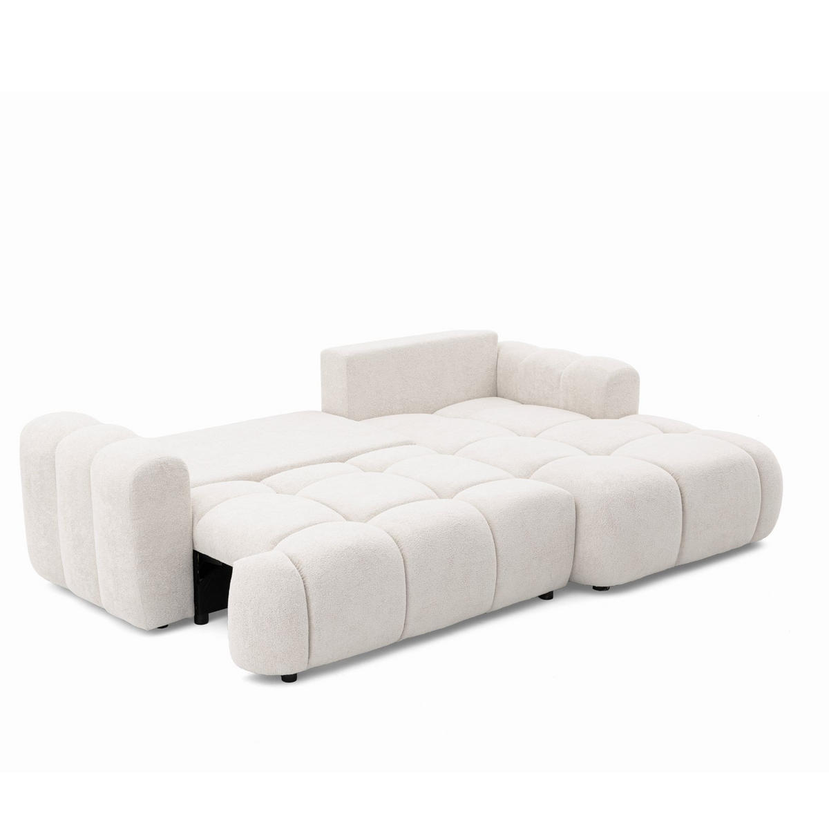 ECKSOFA CALM L Rechts mit Schlaffunktion 140x215 Webstoff weiß - Schwarz/Weiß, Holz/Kunststoff (151/261cm) - Muffo