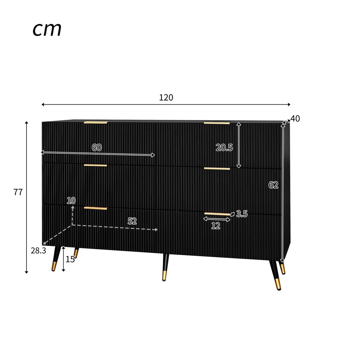 SIDEBOARD modern Schubladen Stauraum Kommode elegant - Schwarz, Holzwerkstoff (40/77/120cm) - FLIEKS