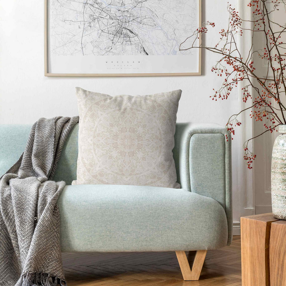 KISSENBEZUG Mandala Aquarell Ornament beige 40/40 cm - Eichefarben, Textil (40/40cm) - Bilderwelten