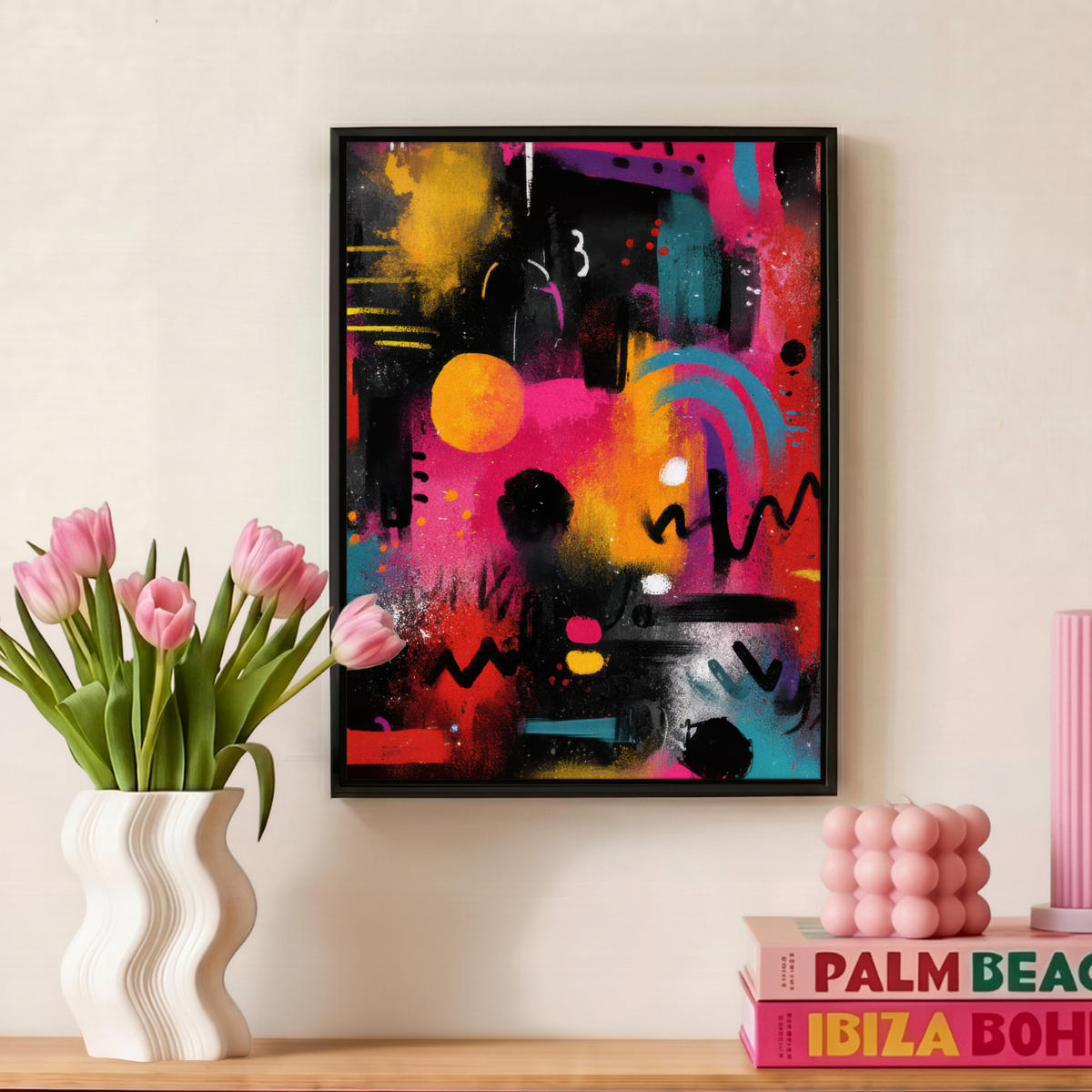 LEINWAND Bilder mit Rahmen - Farbflächen - Formen - Bunt - Abstrakt - 30x40 - Pink, Textil (30/40cm) - MuchoWow