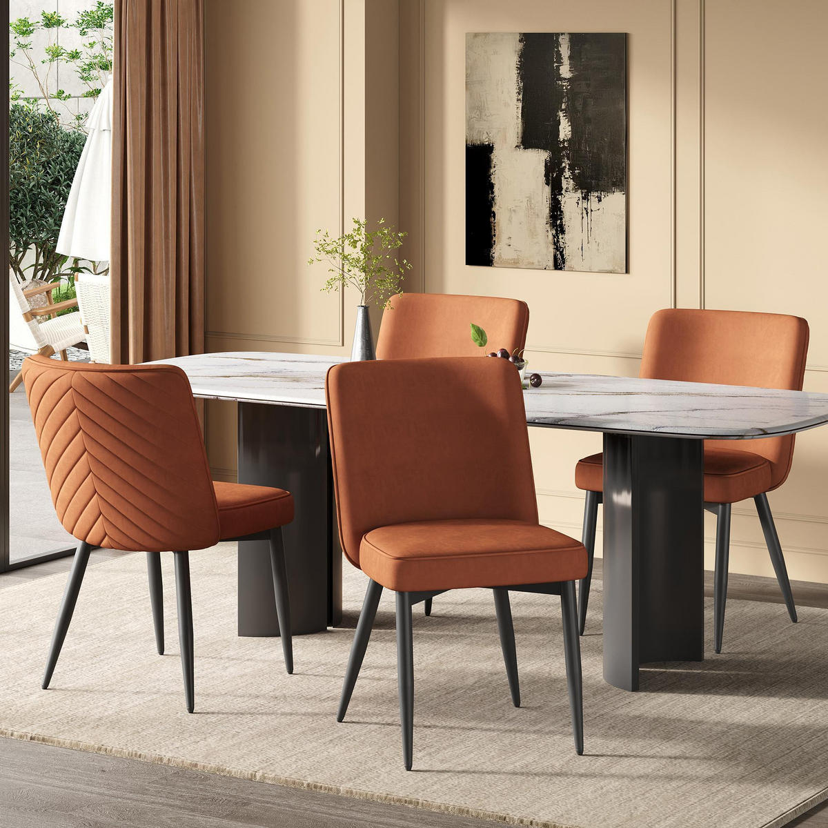 STOLICA ZA BLAGOVANJE 4 komada, baršun - boje hrđe, tekstil (48/85/63cm) - KOMHTOM