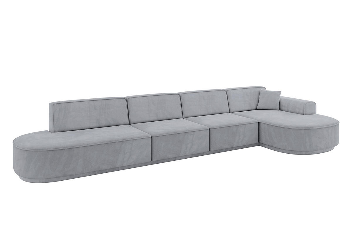 ECKSOFA Ottomane Rechts MARI-L3-v3 - 413x171x83 cm Grau Velours - Schwarz/Grau, Holzwerkstoff/Kunststoff (171/413cm) - ALTDECOR