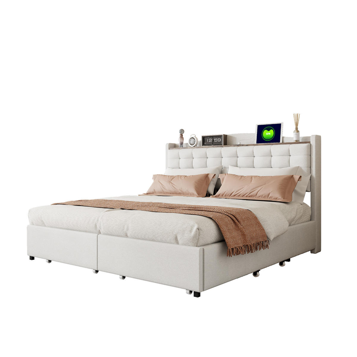 BETT beige 200/166/110 cm - Beige, Textil/Metall (160/200cm) - Urban Meuble
