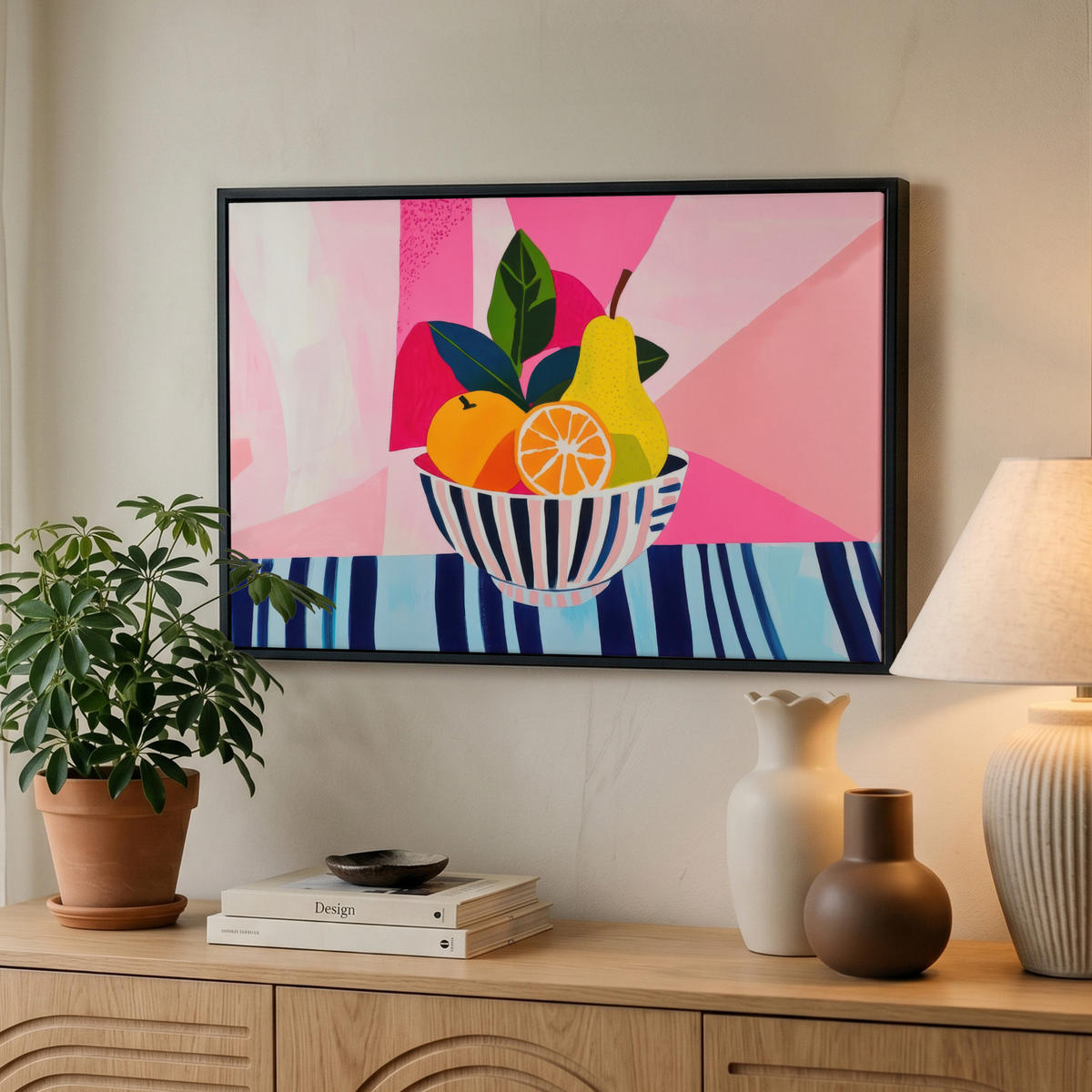 LEINWAND Bilder mit Rahmen - Obst - Abstrakter Hintergrund - Rosa - 60x40 - Pink, Textil (60/40cm) - MuchoWow