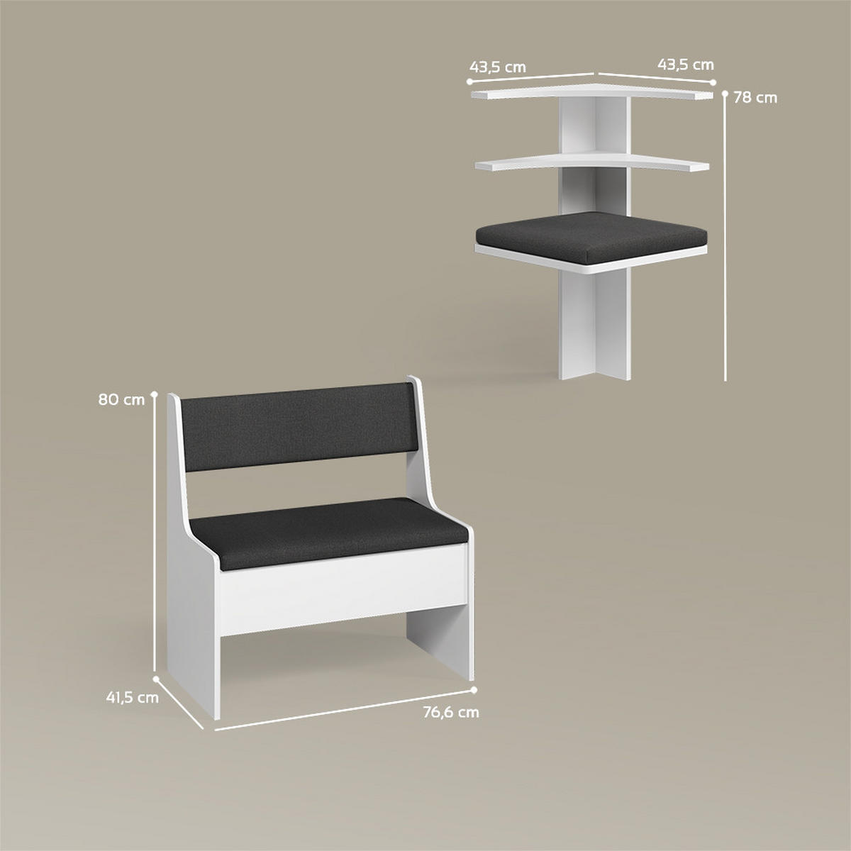 ECKBANKGRUPPE Tiberio Weiß 120 x 120 cm Ohne Tisch - Weiß, Holzwerkstoff (120/120cm) - Livinity®