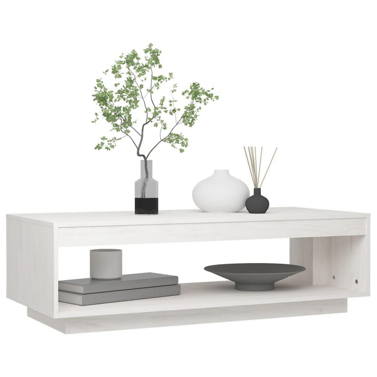 COUCHTISCH Weiß 110x50x33,5 cm Massivholz Kiefer - Weiß, Holz (50/110/33.5cm) - furnicato